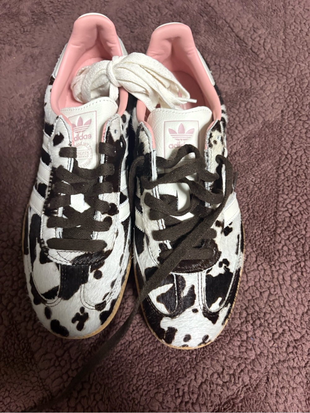 adidas Cow Print Low-Top Sneakers in White, brown  & Pink